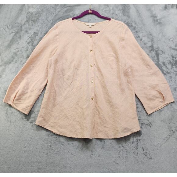 Kleen Top Womens Size L Orange Linen Button Up Crop Sleeve Blouse Lagenlook - Picture 1 of 11
